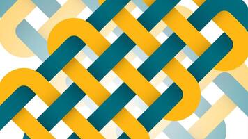 Colorful woven ribbon texture in yellow and teal. Abstract interlocking shapes background vector