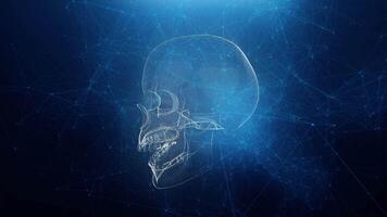 Abstract skull animation with blue plexus background video
