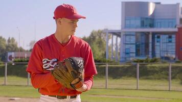 A Young Pitcher Energetically Practicing His Baseball Skills on a Bright Sunny Field video