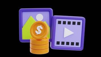 3D Animation of Earning money through images and content video