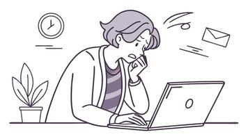 A woman is sitting at a desk with a laptop vector