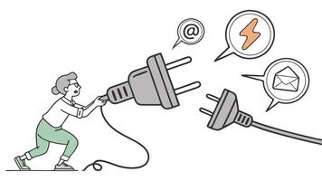A woman is plugging in an electric plug with icons vector