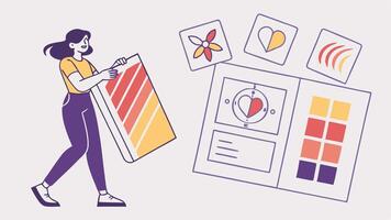 A woman is holding a piece of paper with various icons on it vector