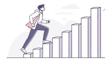 A man is climbing up a bar graph vector