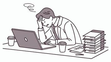 A man sitting at a desk with a laptop and books vector