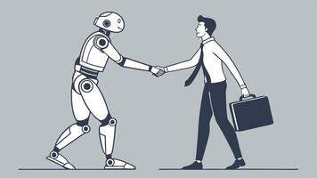 Businessman shaking hands with robot, business concept, illustration vector