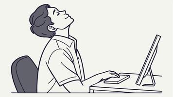 A man is sitting at a desk with his head up vector
