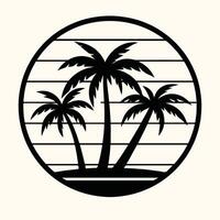 Black Silhouette Three Palm Trees Tropical Sunset Circle Design Graphic vector