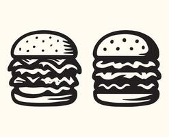 Two Black and White Triple Decker Burger Illustrations hamburger vector