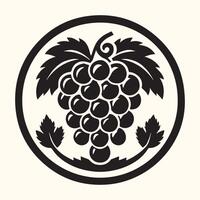 Black and White Grape Cluster Illustration Circular Design Monochrome Grapevine Leaves vector