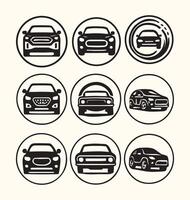 Nine Black and White Car Icons Circular Design Automobile Symbols Set vector