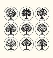 Nine Black Tree Icons Circular Design Elements Set Nature Symbols white circle vector