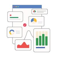 Data Analysis Dashboard Charts Graphs Website Interface Blue Green Red Yellow vector