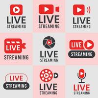 Nine Red and Gray Live Streaming Logos vector