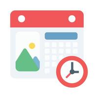 Red Calendar Icon with Clock and Landscape Image time vector