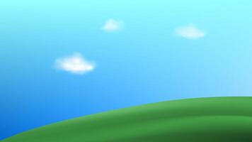 A cartoon image of a green hill with clouds in the sky vector