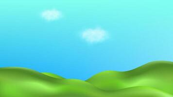 A green landscape with a blue sky and clouds vector
