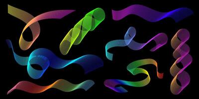 Colorful Abstract Wavy Line Shapes on Black Background vector
