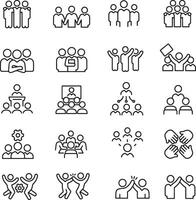 Thin line icon set of teamwork collaboration group community unity team people meeting organization leadership cooperation. Pixel perfect icons, editable stroke. vector