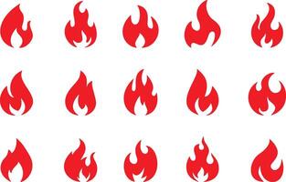Red icon set of fire flame heat hot burn flammable flaming campfire. Pixel perfect icons, editable stroke. vector