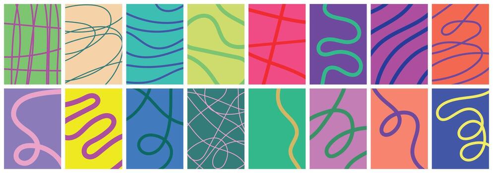 Minimalist backgrounds colored with random, irregular lines and curves vector