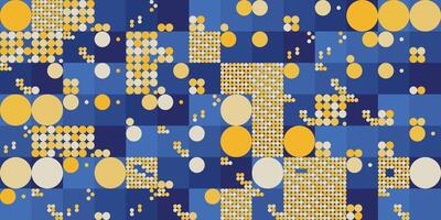 Dynamic polka dot pattern with various circle sizes on a blue-toned grid vector