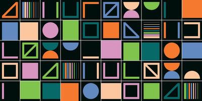 Abstract geometric background with colorful squares, circles, triangles, and lines vector