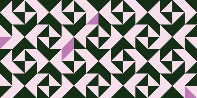 Minimal Truchet tile pattern in black and white with a pop of pink
