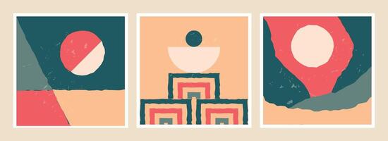 Three different posters with abstract geometric shapes vector