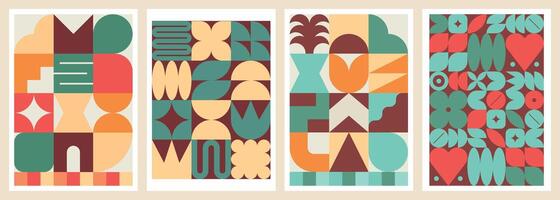 Set of abstract posters with geometric shapes vector