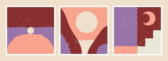 Set of flat illustrations with simple, geometric and abstract shapes, Mid-century modern inspired vector