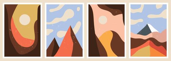 Abstract mountain and desert posters, Boho aesthetic vector