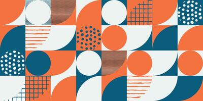 Modern geometric pattern, abstract shapes and textures in orange, blue and white vector
