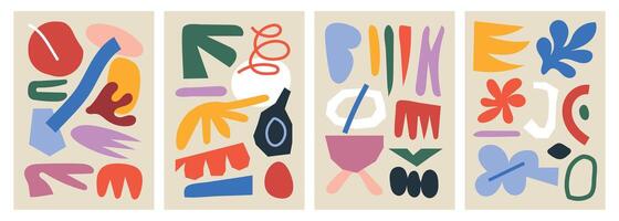 Flat shapes collection inspired by Naive art and cut-paper works vector