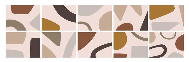 Set of minimalist abstract backgrounds with simple naive hand drawn shapes vector
