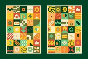 Geometric posters for festivals with abstract patterns vector