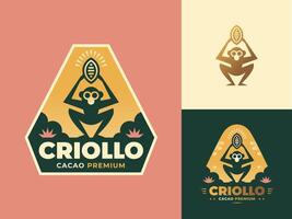 logos for a cocoa or coffee brand with a monkey holding a bean vector