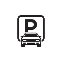 Parking Sign Icon with Car Front View Illustration on White Background vector