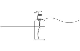 Cosmetic container bottle with pump dispenser. One line continuous drawing illustration. Pump dispenser with cosmetic container bottle one line art. vector