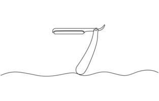 Straight razor continuous single one line art drawing, Vintage barber razor isolated on a white background. Barbershop concept illustration vector