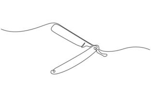 Straight razor continuous single one line art drawing, Vintage barber razor isolated on a white background. Barbershop concept design vector