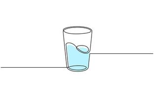 Glass with water continuous one line drawing, Black line minimalism. Modern outline, water glass graphic illustration vector