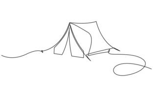 Single continuous line drawing camping site, Adventures in nature. One line draw graphic design illustration. vector