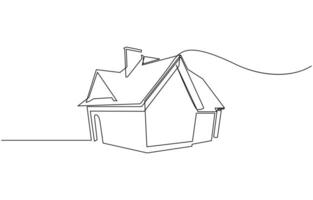Continuous thin line home illustration, minimalist house icon, House building architectural design. vector