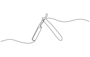 Straight razor continuous single one line art drawing, Vintage barber razor isolated on a white background. Barbershop concept design. vector