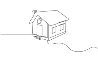 Continuous thin line home illustration, minimalist house icon, House building architectural design illustration. vector