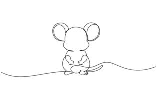 Continuous one line drawing cute mouse animal illustration, One line drawing animation of or rat animal, Abstract rat, continuous one line art outline art vector