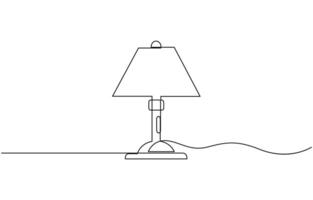 Continuous one line drawing of table lamp, minimalist and modern home decor concept. Editable stroke, Table stylish retro style vector