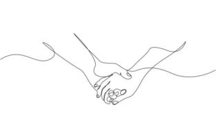 Two hands reaching out one line illustration, One line drawing of two hands. One Line Drawing of Two Hands Intertwined, Minimalist Representation of Togetherness and Support Pro. vector