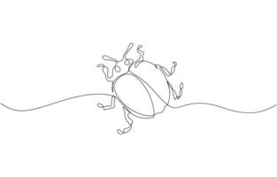 Orange ladybug in continuous one line art drawing, Continuous one line art drawing. Floral and fauna illustration editable outline vector